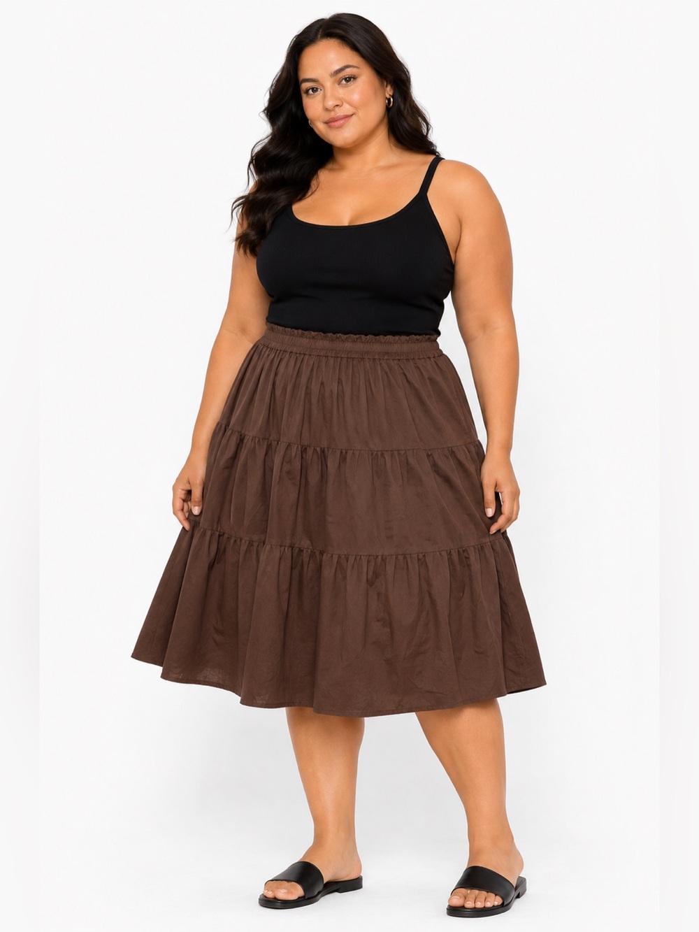 Y2K Vintage Tiered Pleated Boho Midi Maxi Skirt (Chocolate Brown) Size 3X